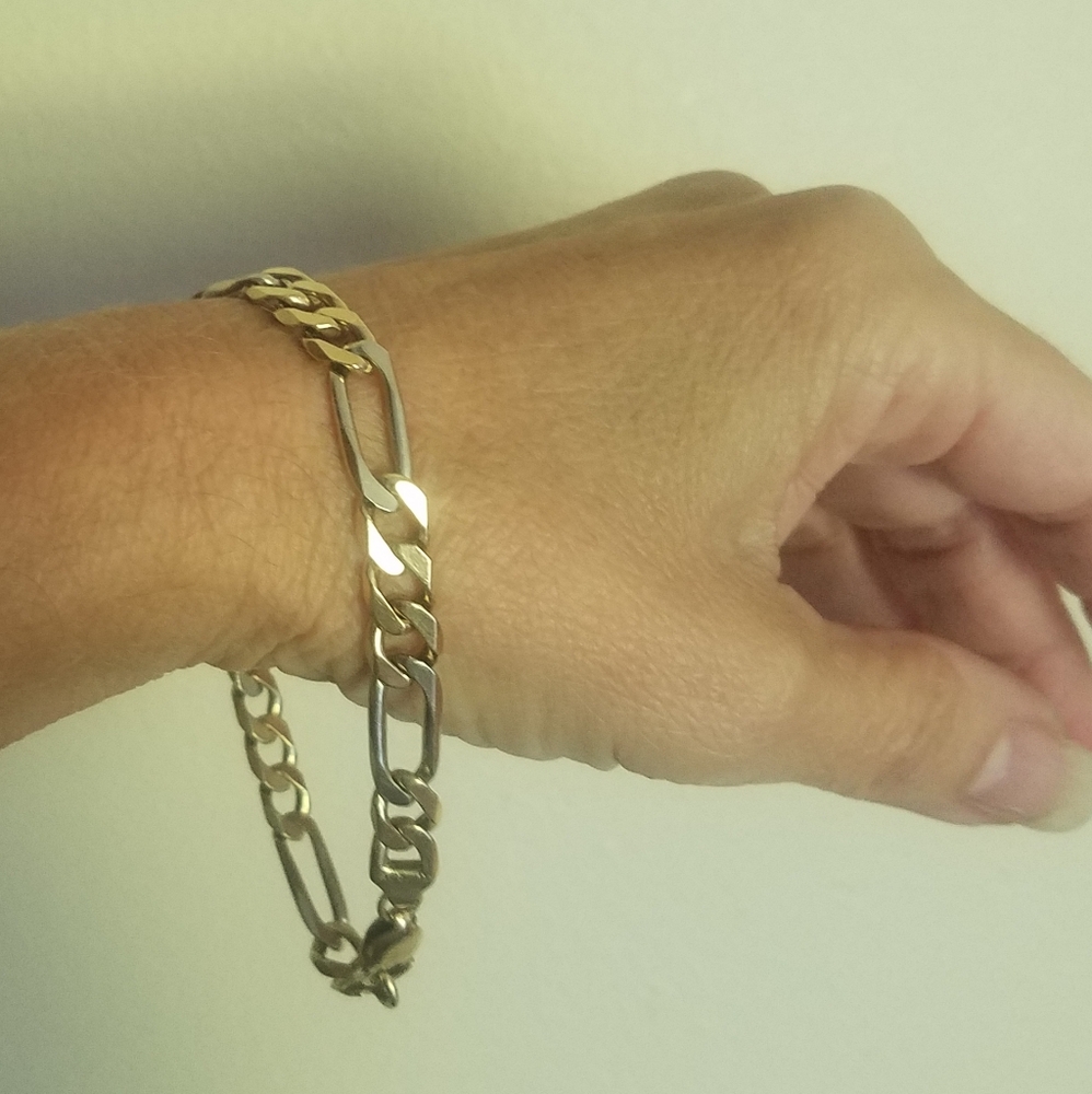10k yellow & white gold link chain bracelet for men or women - Picture 2 of 9